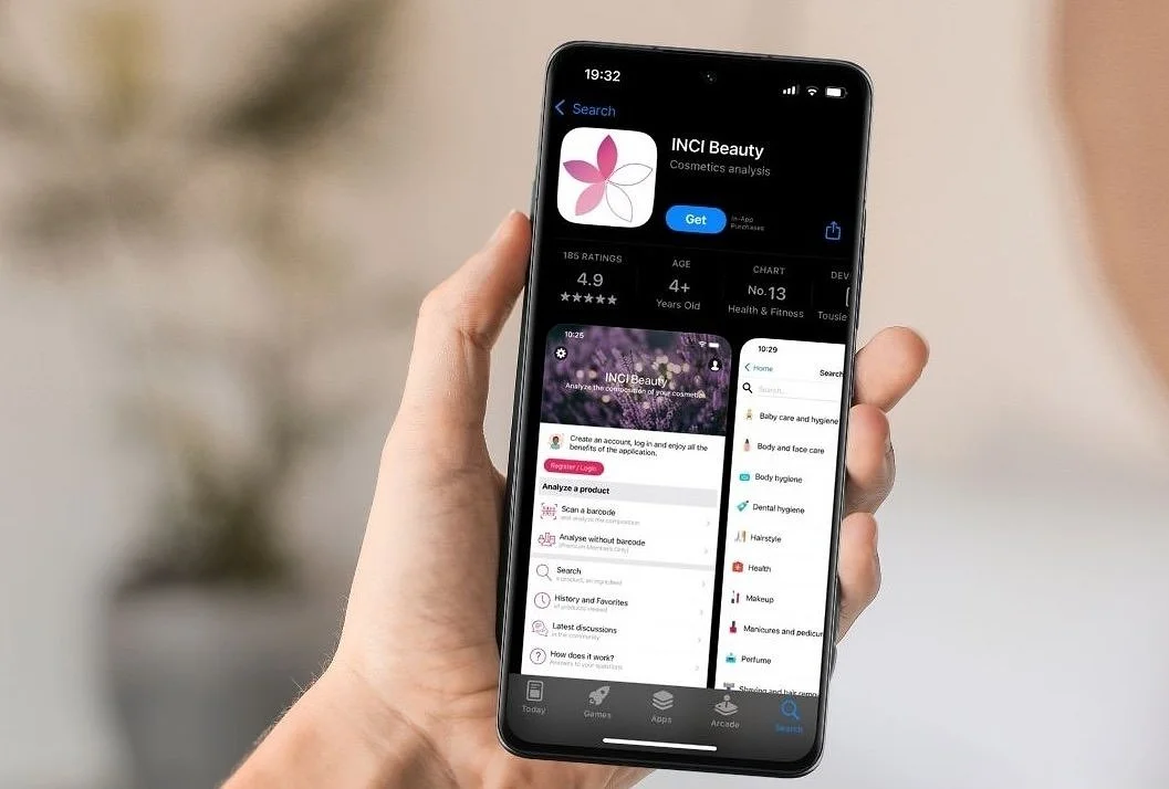 Person using INCI Beauty app on phone — a helpful tool to check ingredients and avoid harmful chemicals in cosmetics