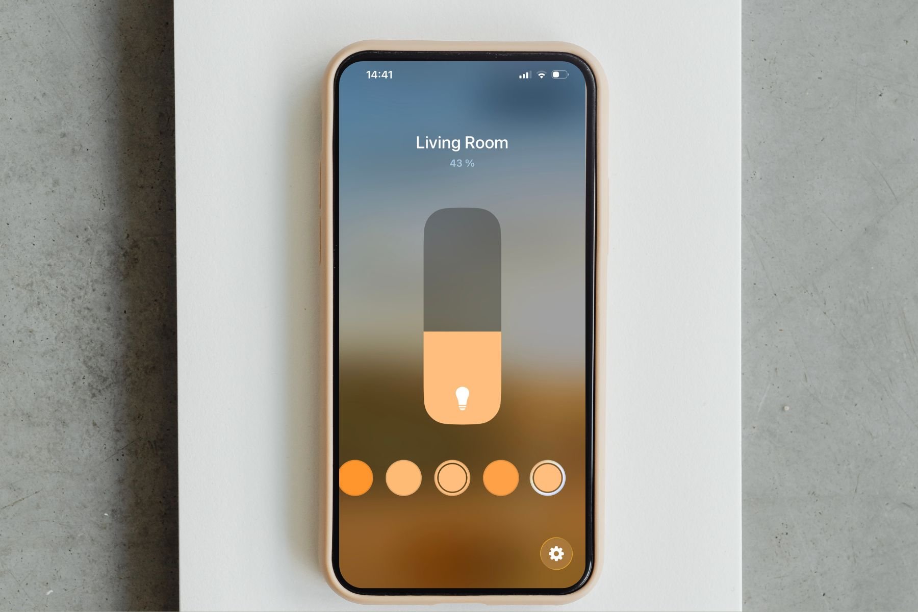 Smart lighting app controlling LED bulbs, brightness and colour temperature at home