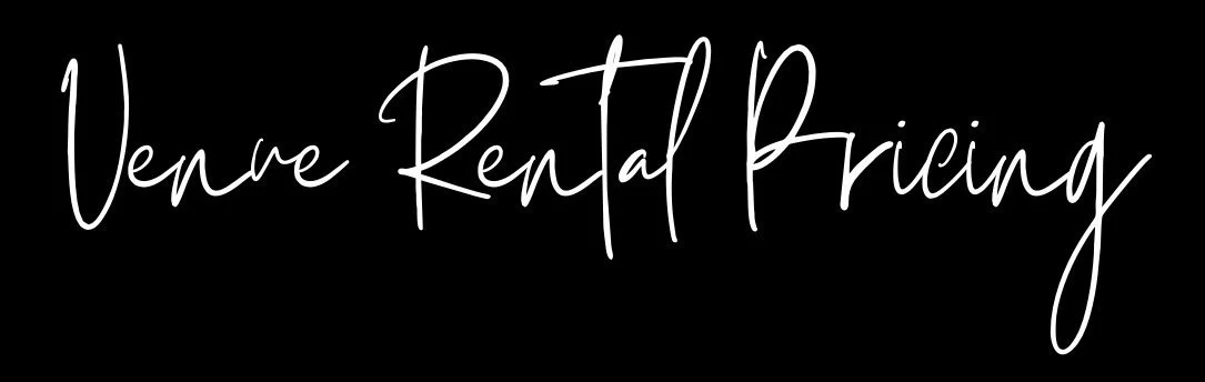 Handwritten text that says "Venue Rental Pricing" on a black background.