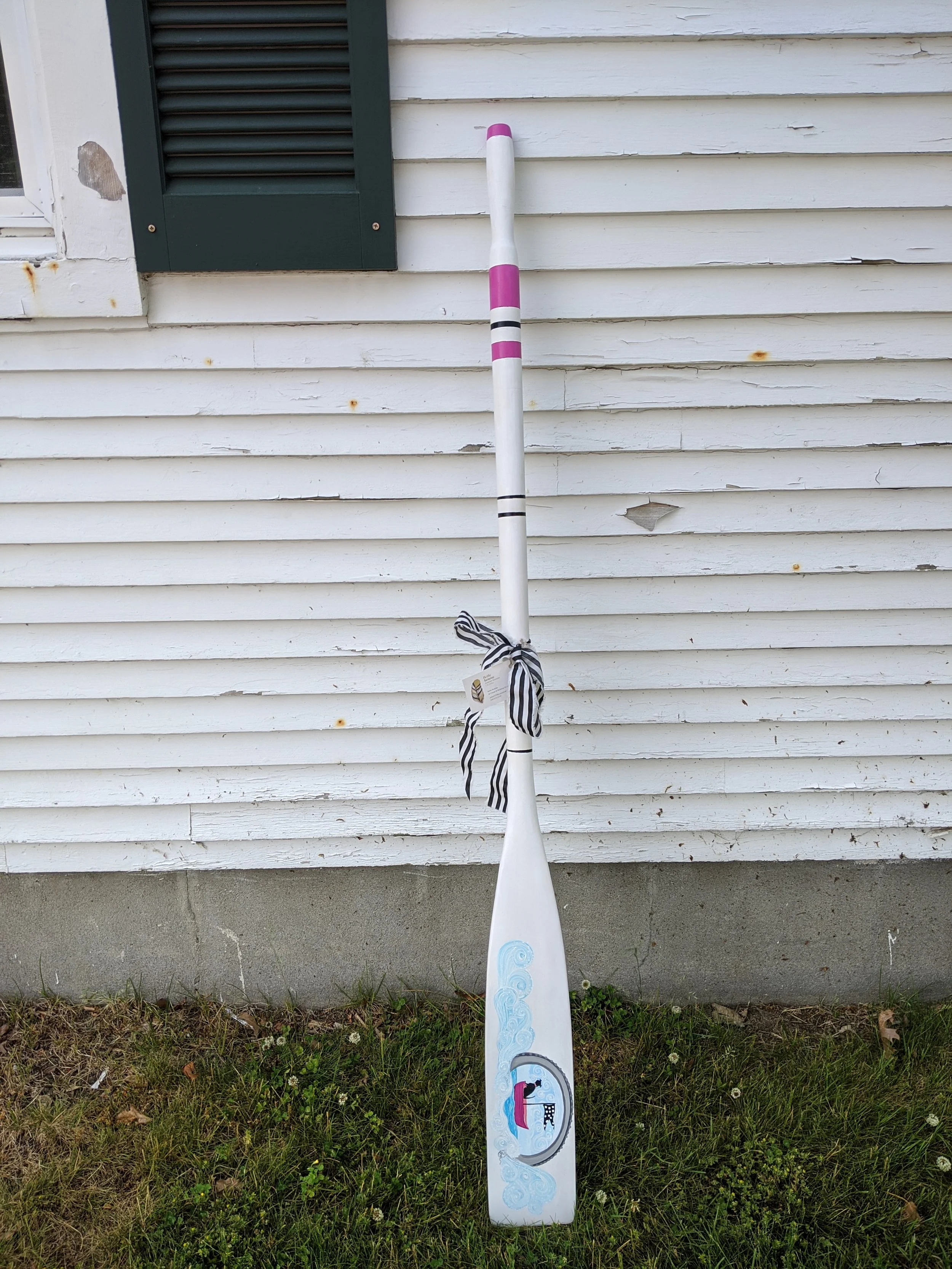 "Puppy Paddler" Hand-painted Oar.
Acrylic, Sealed with 5 coats clear varnish.
5' Foot Long
Sold for Charity - Oars in the Stores
Sarah Campbell
Chatham, MA
2019