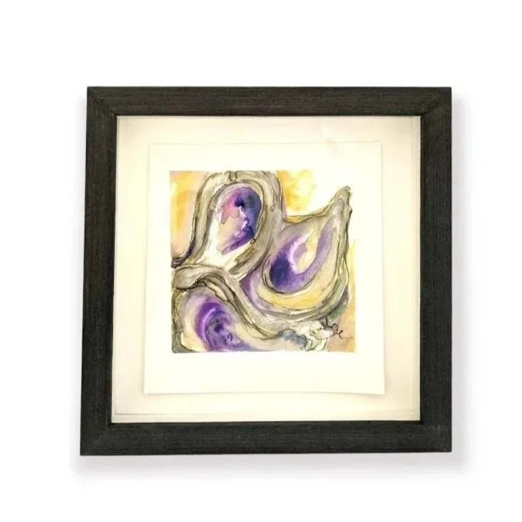 3 Oysters, Watercolor Original
Matted on Cream, Framed in Black Shadow Box
8"X8"
Sold