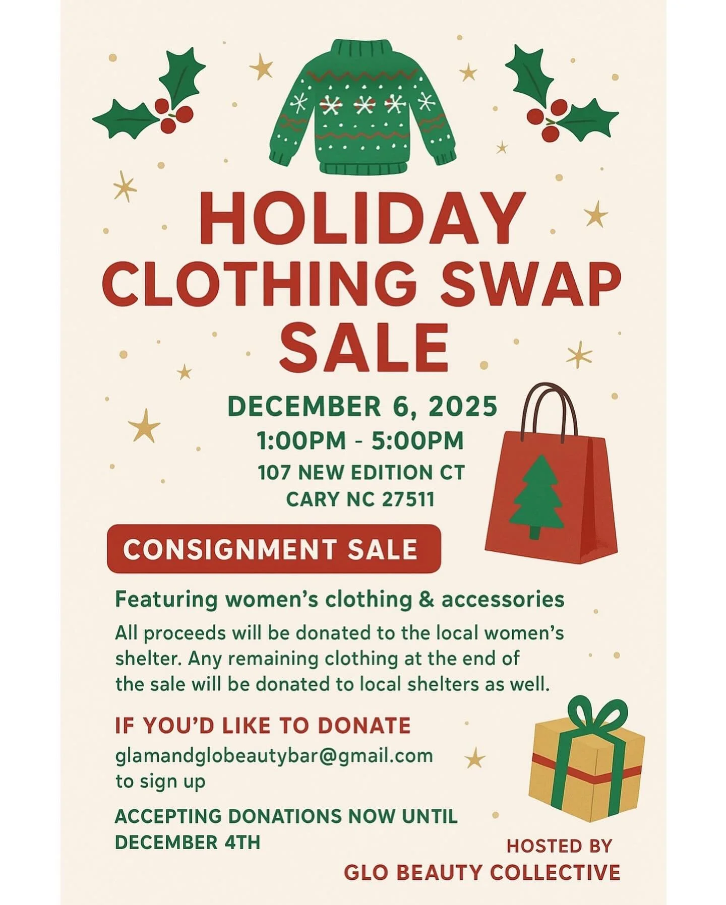 BIG NEWS! Glam and Glo Beauty Bar and Glo Beauty Collective are hosting their first holiday fundraiser!!

Shop our consignment sale, and donate your gently used clothing and accessories to earn free item tickets for our holiday consignment sale on De