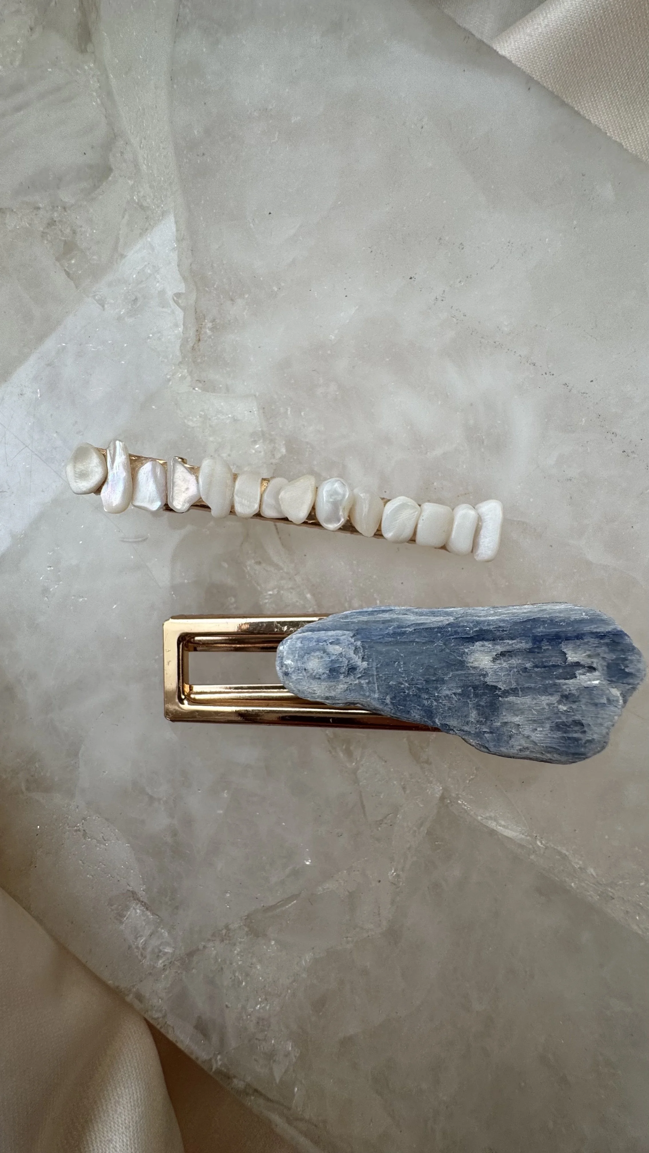 Kyanite x Mother of Pearl (Gold Tone)