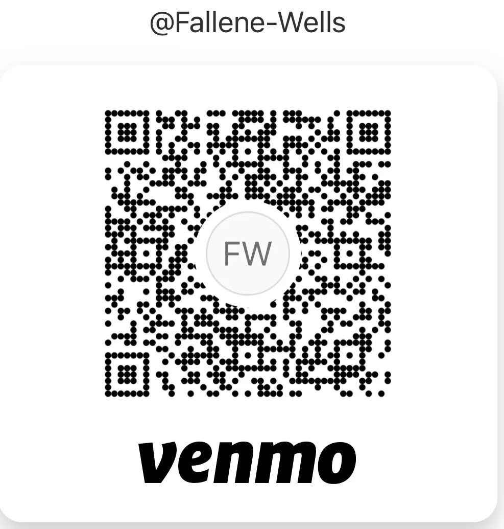 Venmo QR code with the username '@Fallene-Wells' at the top and 'Venmo' logo at the bottom.