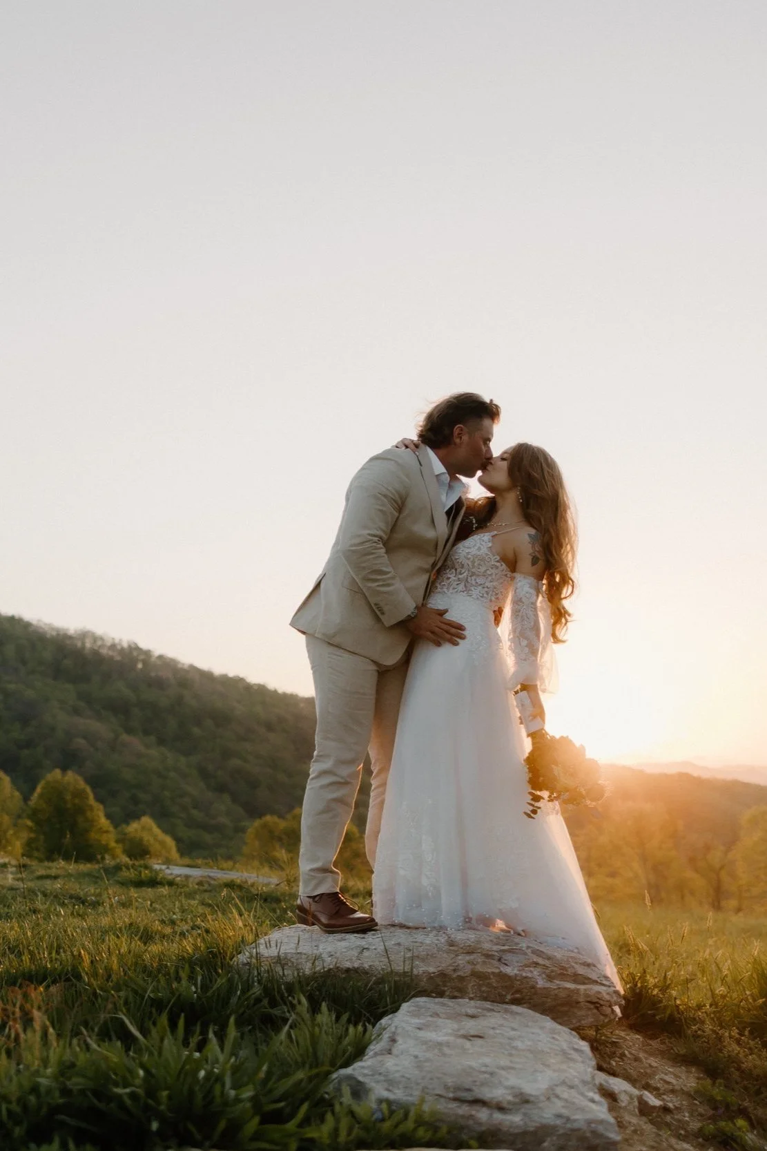 wedding couple in field