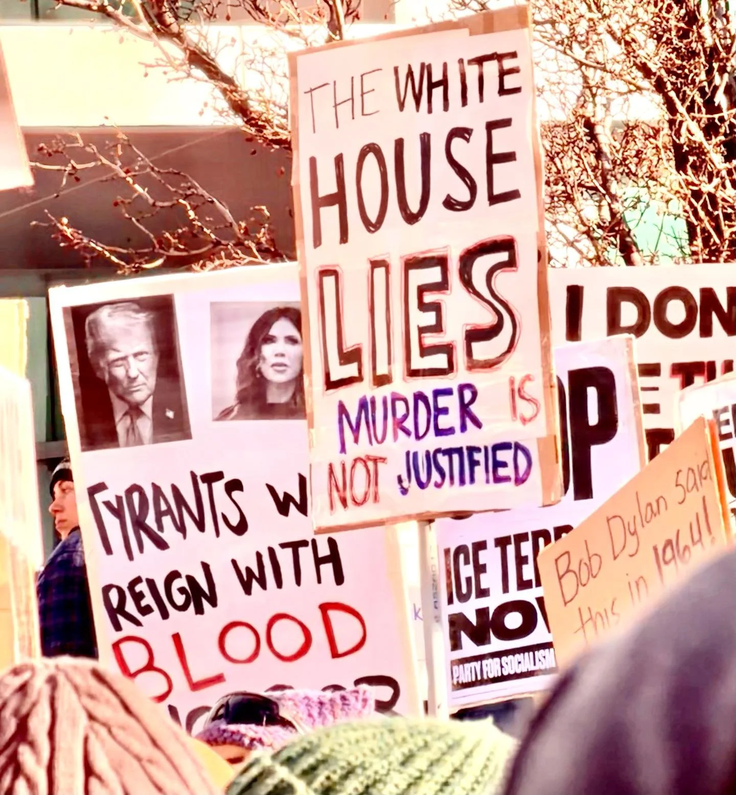 In solidarity with the invasion of #minneapolis by #ice, thousands of us jammed State Street to march from the Federal building to the Immigration Office.  It was the chorus of signs that got me this time&mdash;and the heartening numbers of young peo