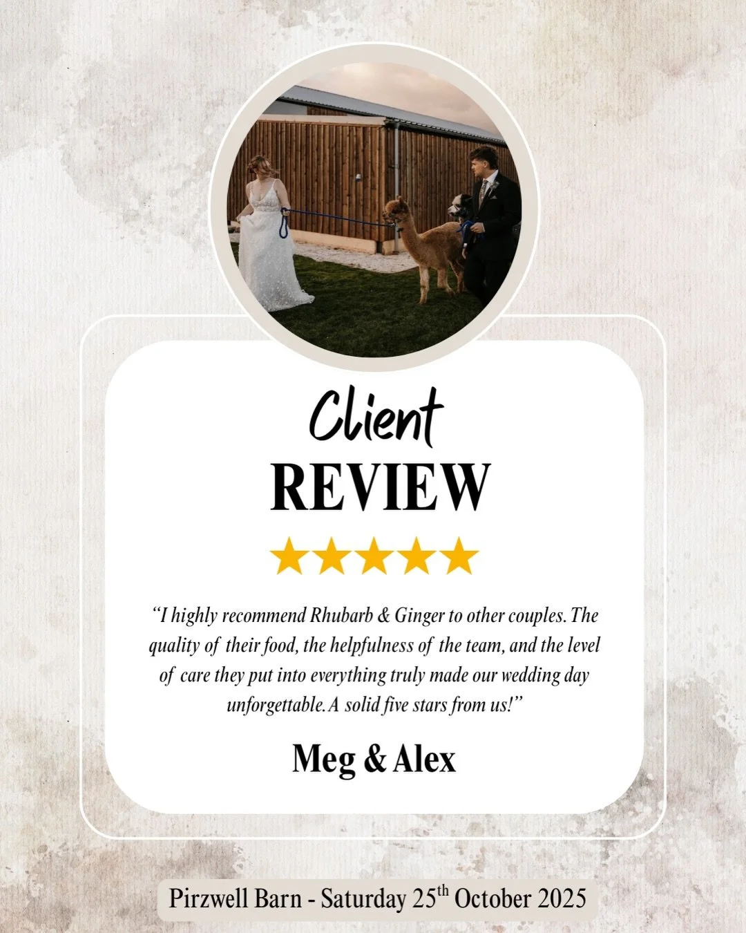 ✨ Client Review ✨
There&rsquo;s nothing quite like receiving a beautiful review from one of our couples - and Meg &amp; Alex absolutely made our week! 🥂💛

We had the pleasure of providing our Catering &amp; Bar services for their stunning wedding a