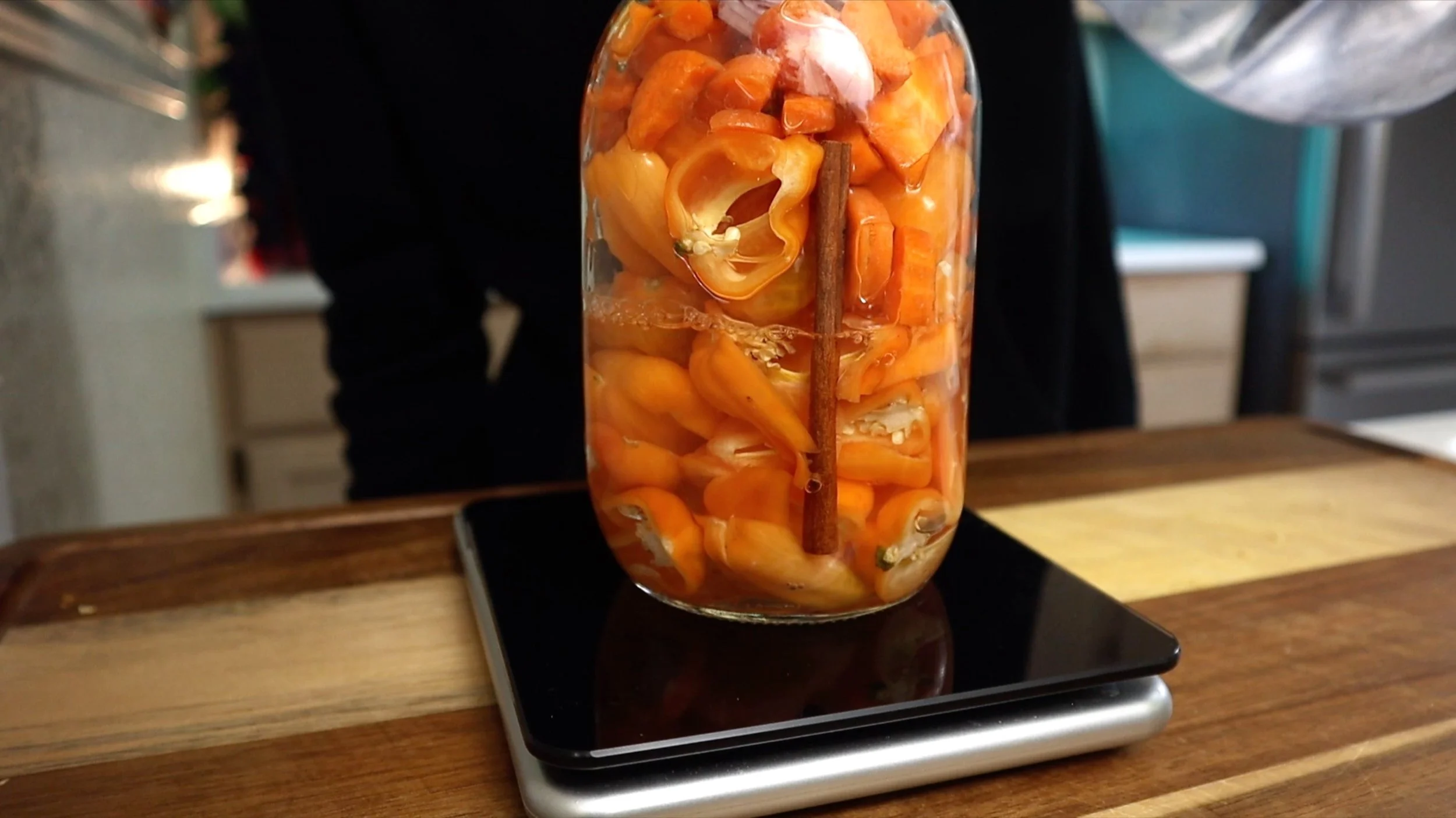 fill jar with salt water solution for the fermentation process to begin