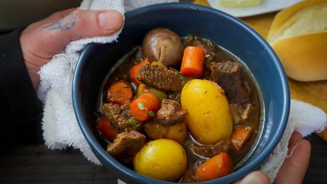 beer beef stew in a bowl