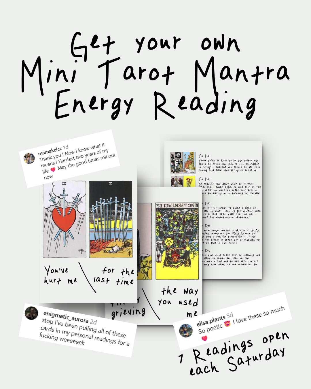 Mini Tarot Mantra Energy Reading (as seen on my IG) + Further Information