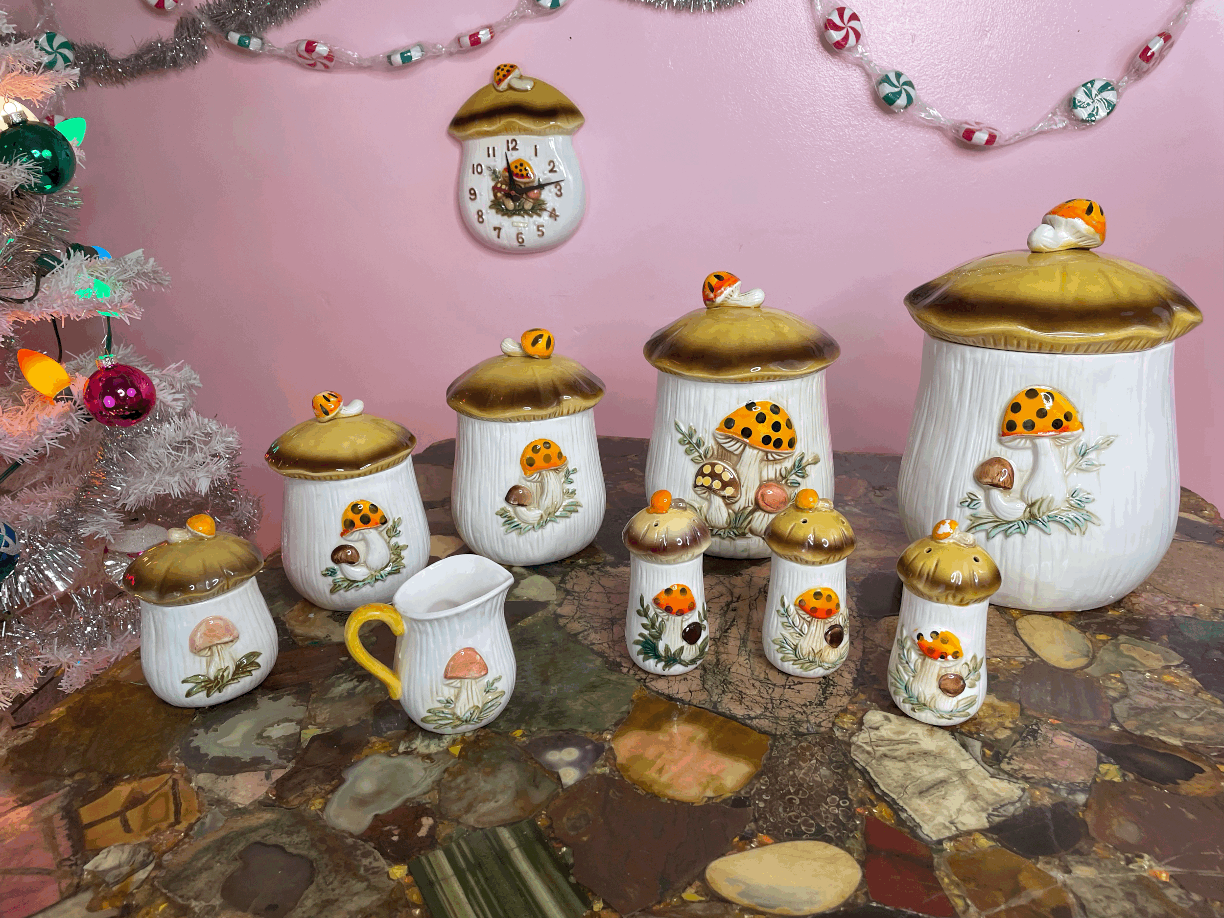 Sears large 10 piece mushroom canister set