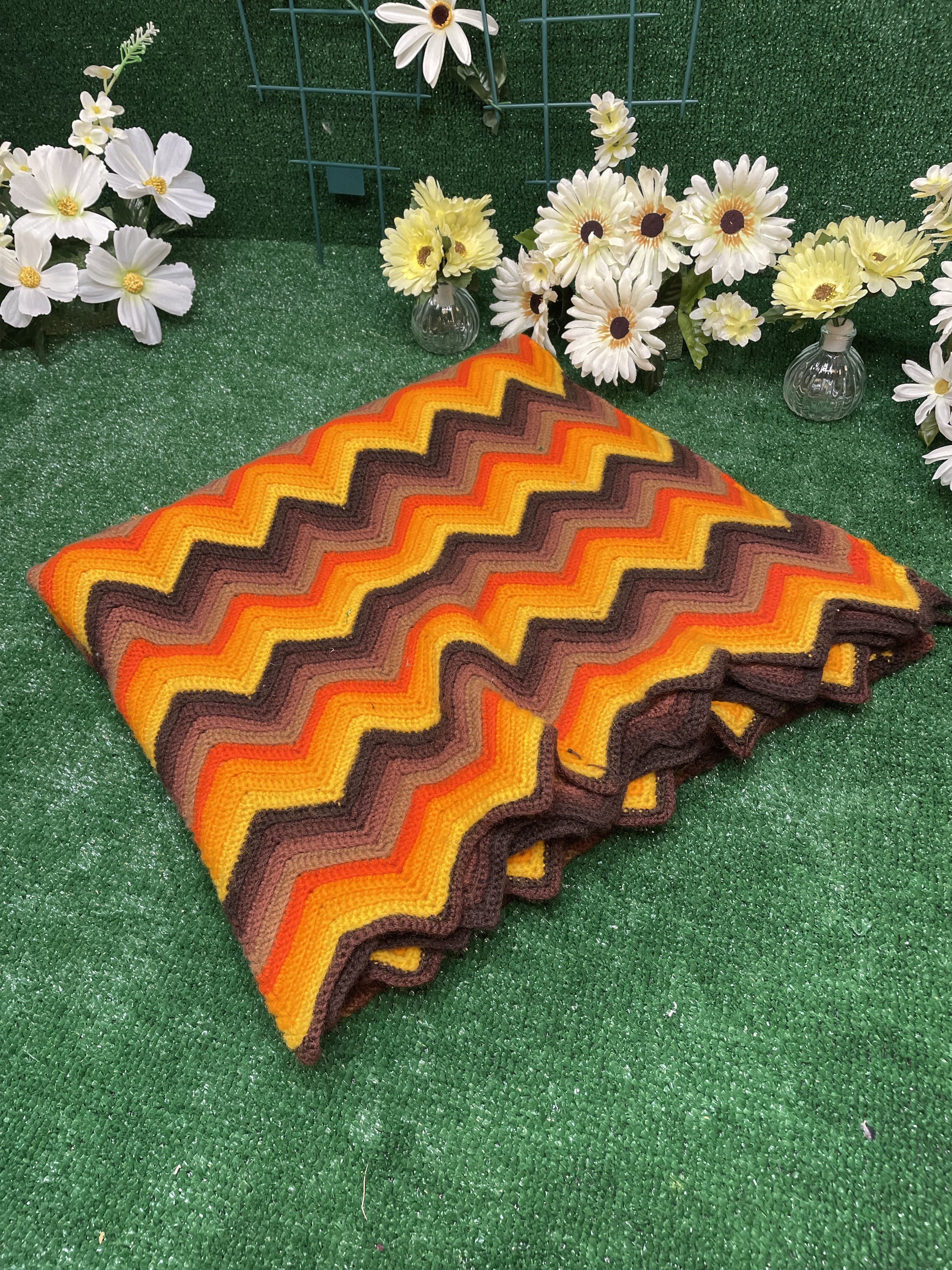 Acrylic hand-knitted blanket throw