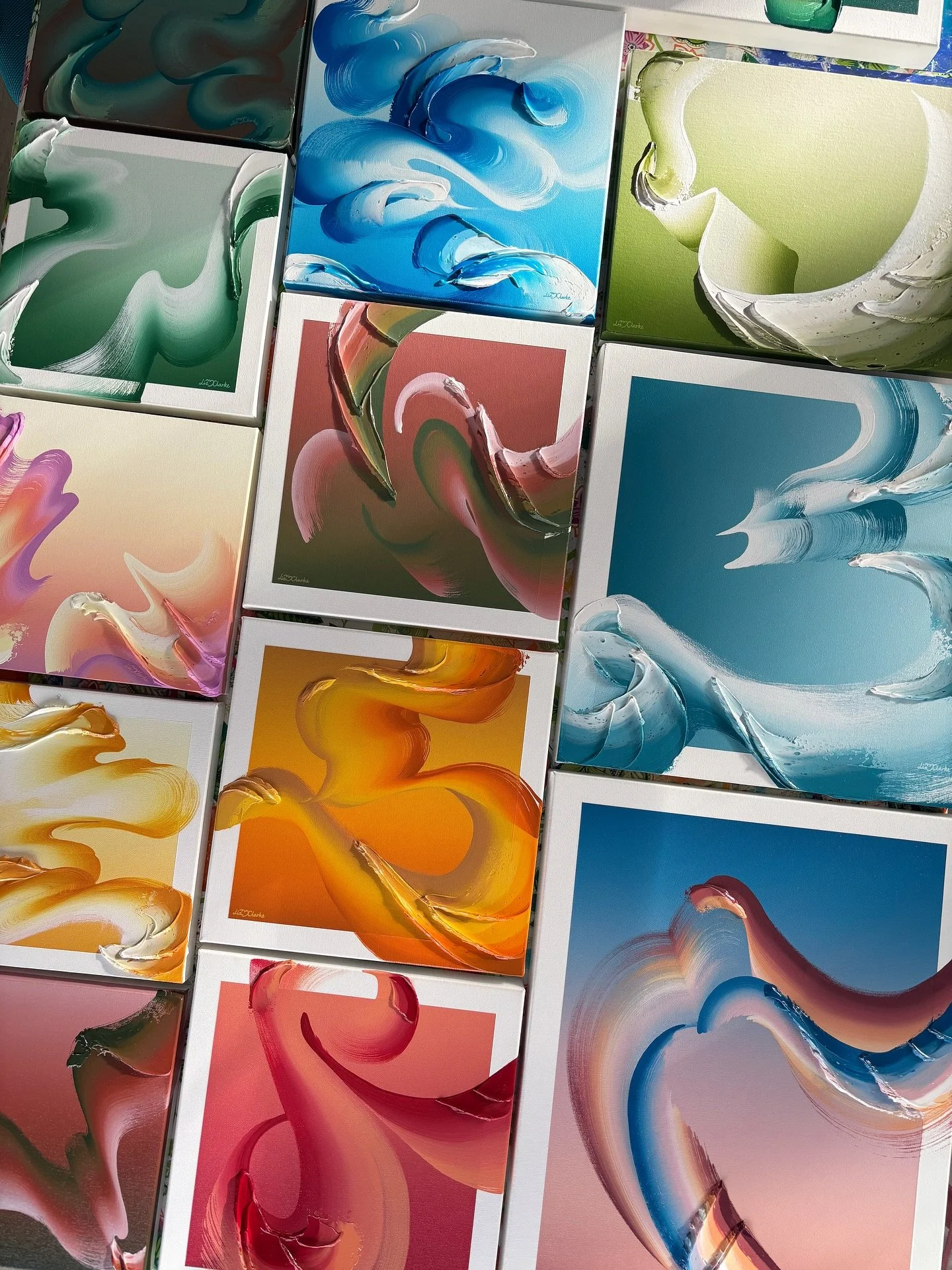 Some of the ‘Transitional Tides’ collection that are included in my π€« (word we don’t use on here, but it rhymes with snail ππ)
They’ve been hanging out in the studio with me, but are looking for homes! π
Sign up to my mai