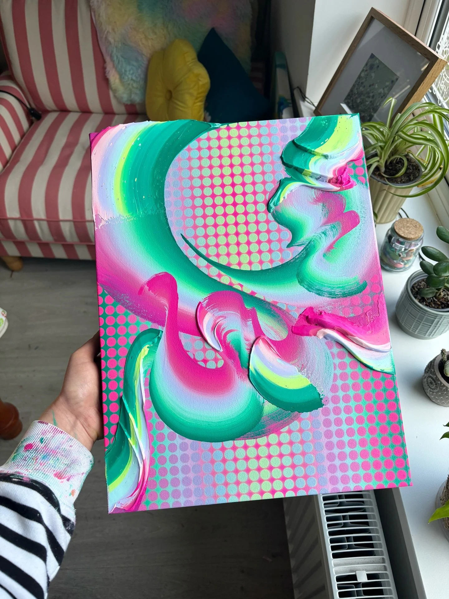 Current WIP 🪩💖

Its too cold (and wet 😭) to spray outside now so swear there&rsquo;s like a fluorescent pink haze covering the studio now 😅

I&rsquo;m also trying to decide if I want to add any &lsquo;droplet&rsquo; blobbies anywhere - we&rsquo;l