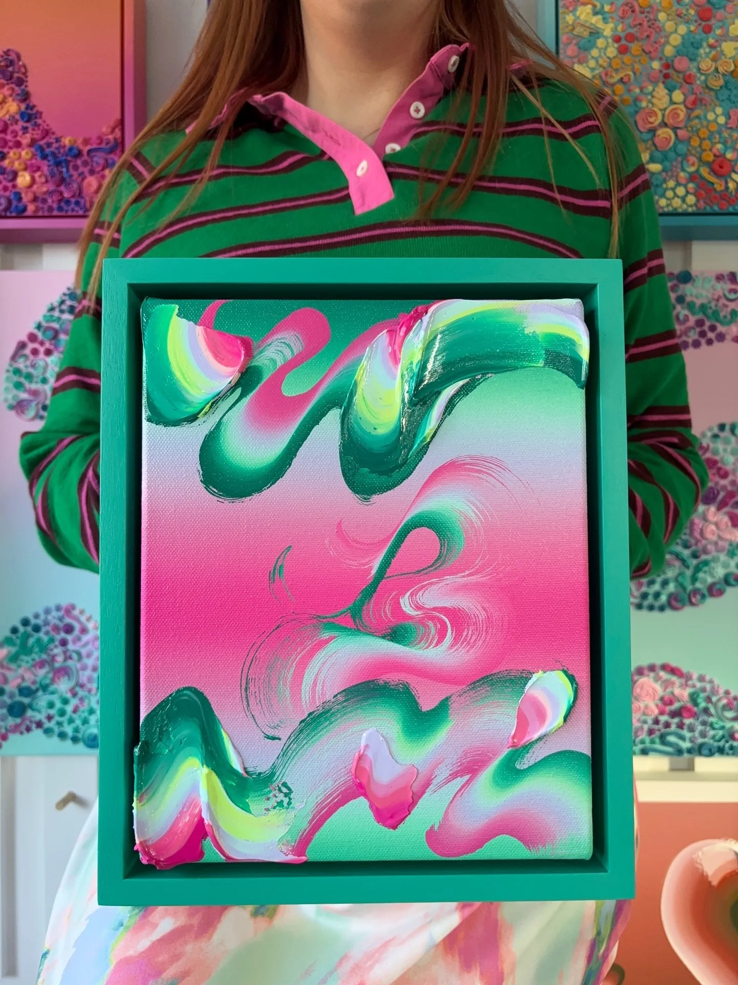 Green and pink seemed to be the favourites when I asked which frame you would choose for this one - &lsquo;I Couldn&rsquo;t Be Happier&rsquo; ☺️💞

For a couple of years now, I&rsquo;ve loved extending the colour over the borders and beyond the canva