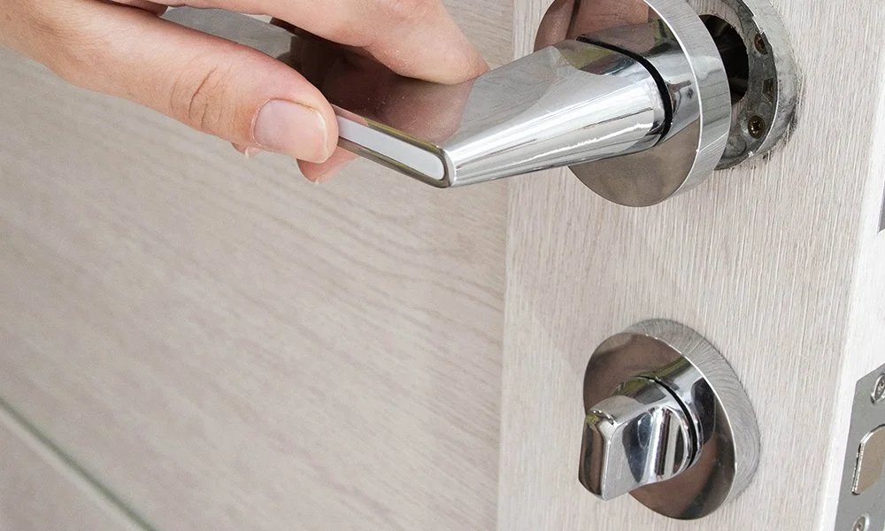 A new door being installed in a residential home possibly in Topeka or Eudora or Lawrence Kansas