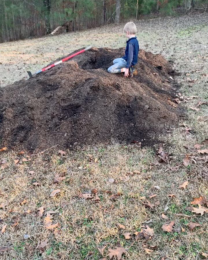 How it started: a pile of dirt in the middle of a yard (with some commentary from t about digging a whole through the earth) vs. How it is going.