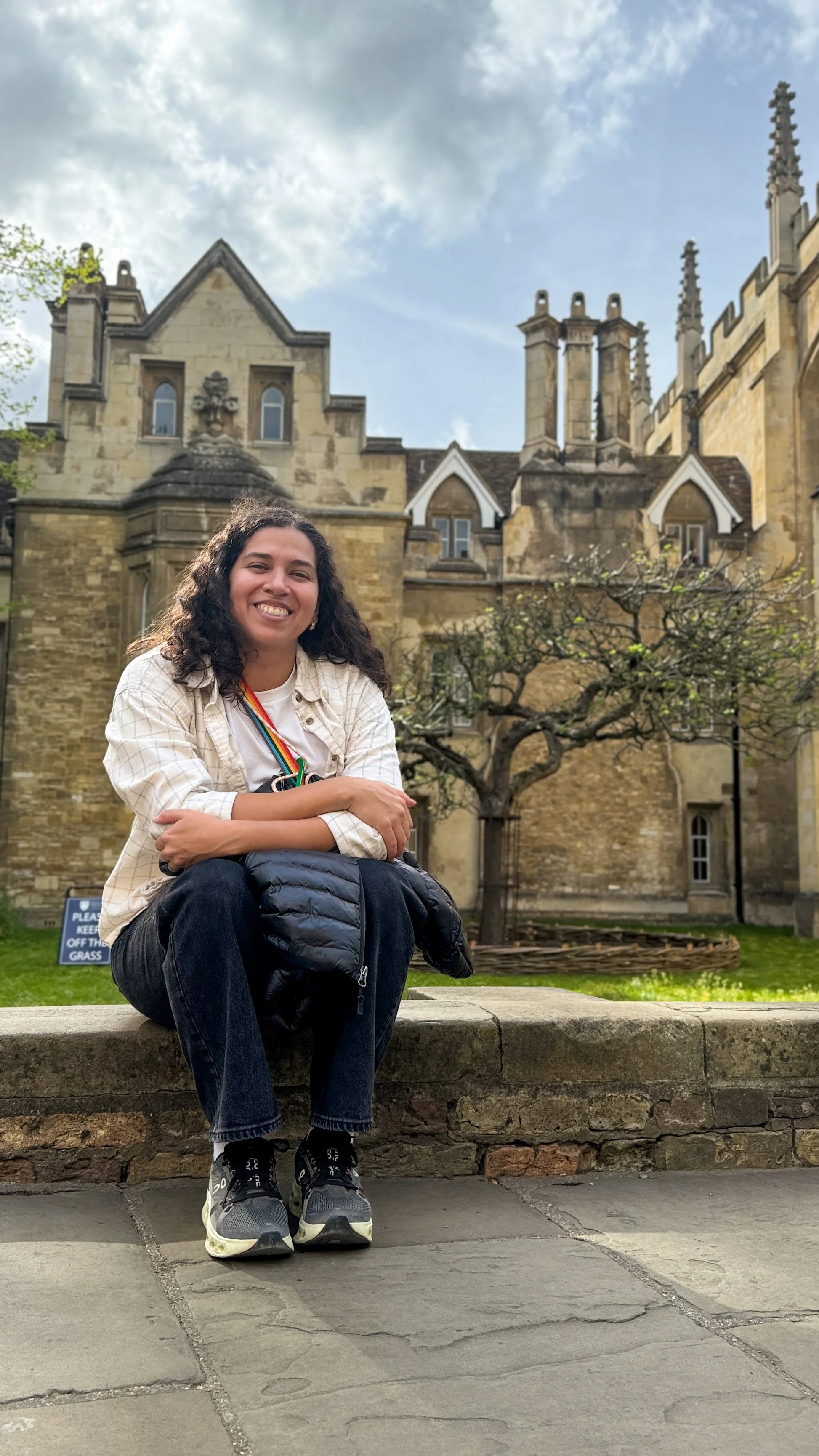 Sitting in front of Isaac Newton's dorm room. 