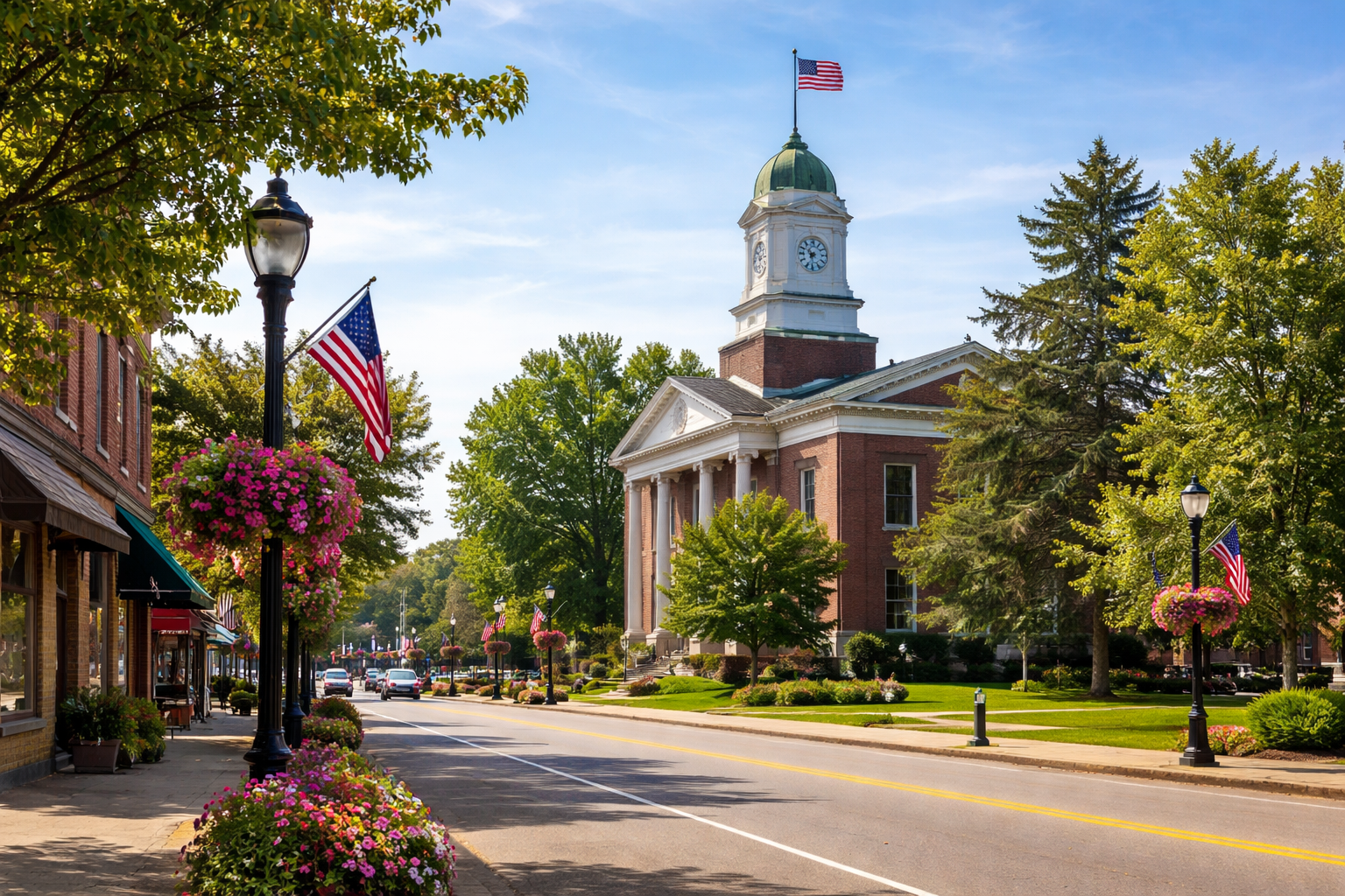 Ashtabula County Courthouse and downtown Jefferson Ohio representing local residential and commercial pest control services by Mosquito Assassin Pest Control