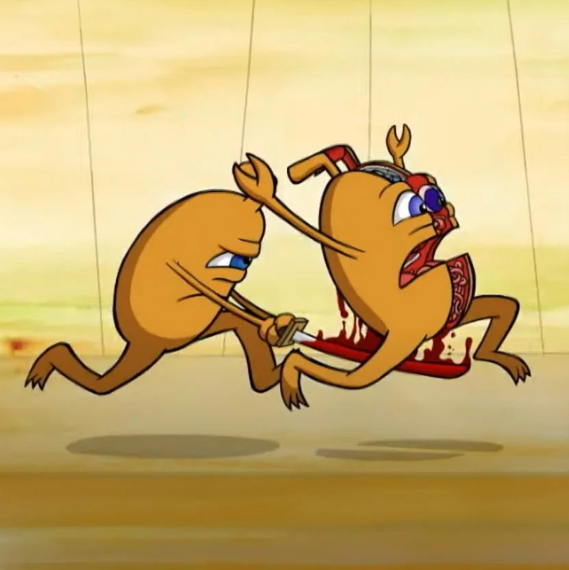 Good and Evil Toy Machine Transistor Sect animated short still.