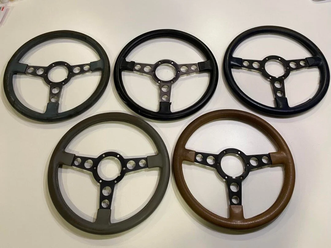 If you need more pictures- just ask. 
Steering wheels (used originals) $75 each (dark blue, light blue, black, tan, grey) -
I have hubs - $45 
I have screws - sets of (6) - $25
Plus shipping