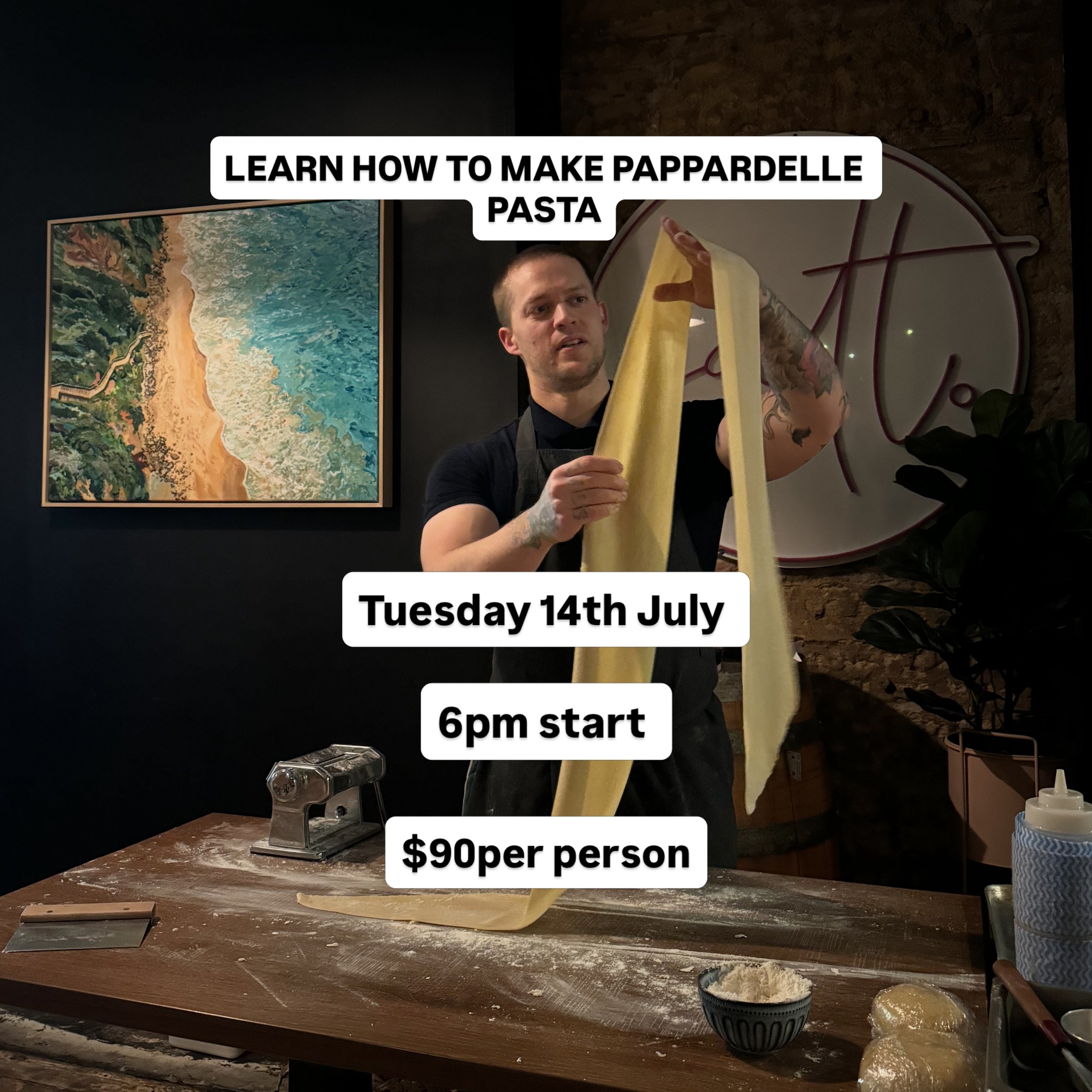 It&rsquo;s that time of year again! Join us for a relaxed evening learning how to make pappardelle pasta! 🍝 🍷 

Pasta class not for you? Why not treat someone you love to the experience! 

We have one date open! Buy your tickets online now. Just he