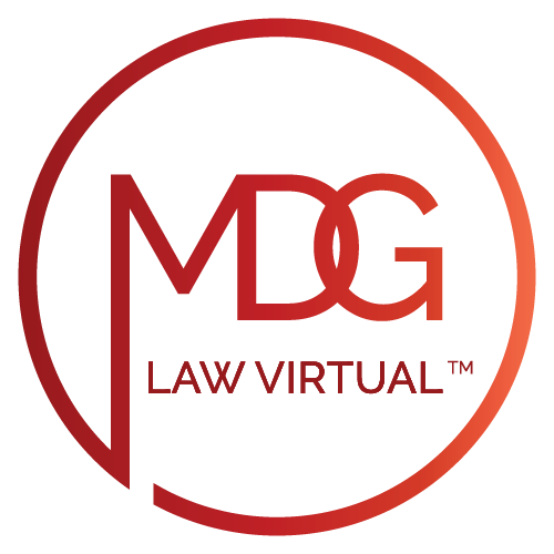 Circle with red and orange gradient with MDG Law Virtual