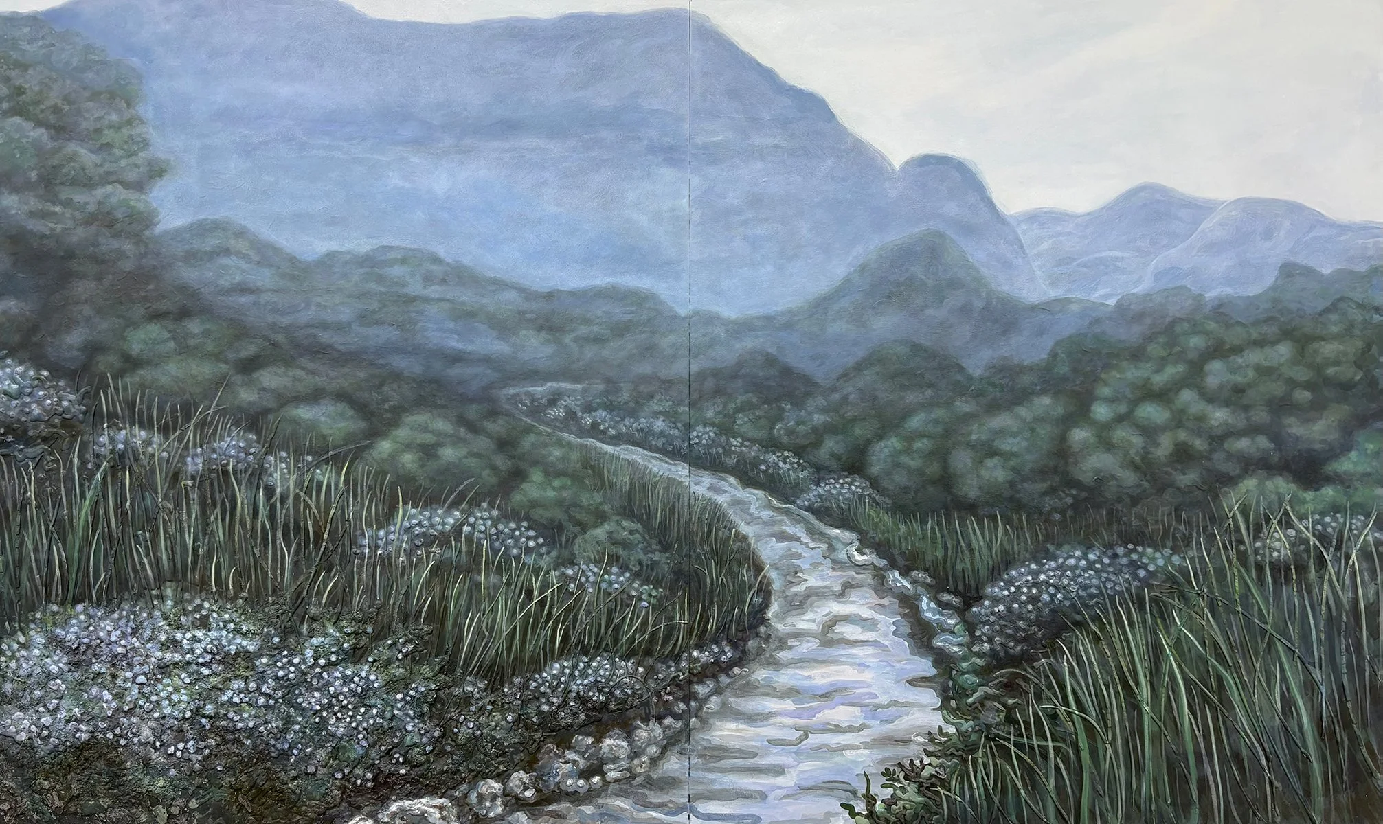 Nightrise, 2024, Acrylic and spackle on wood, 36" x 60" (Canyon, TX–Palo Duro Canyon State Park)
$5000