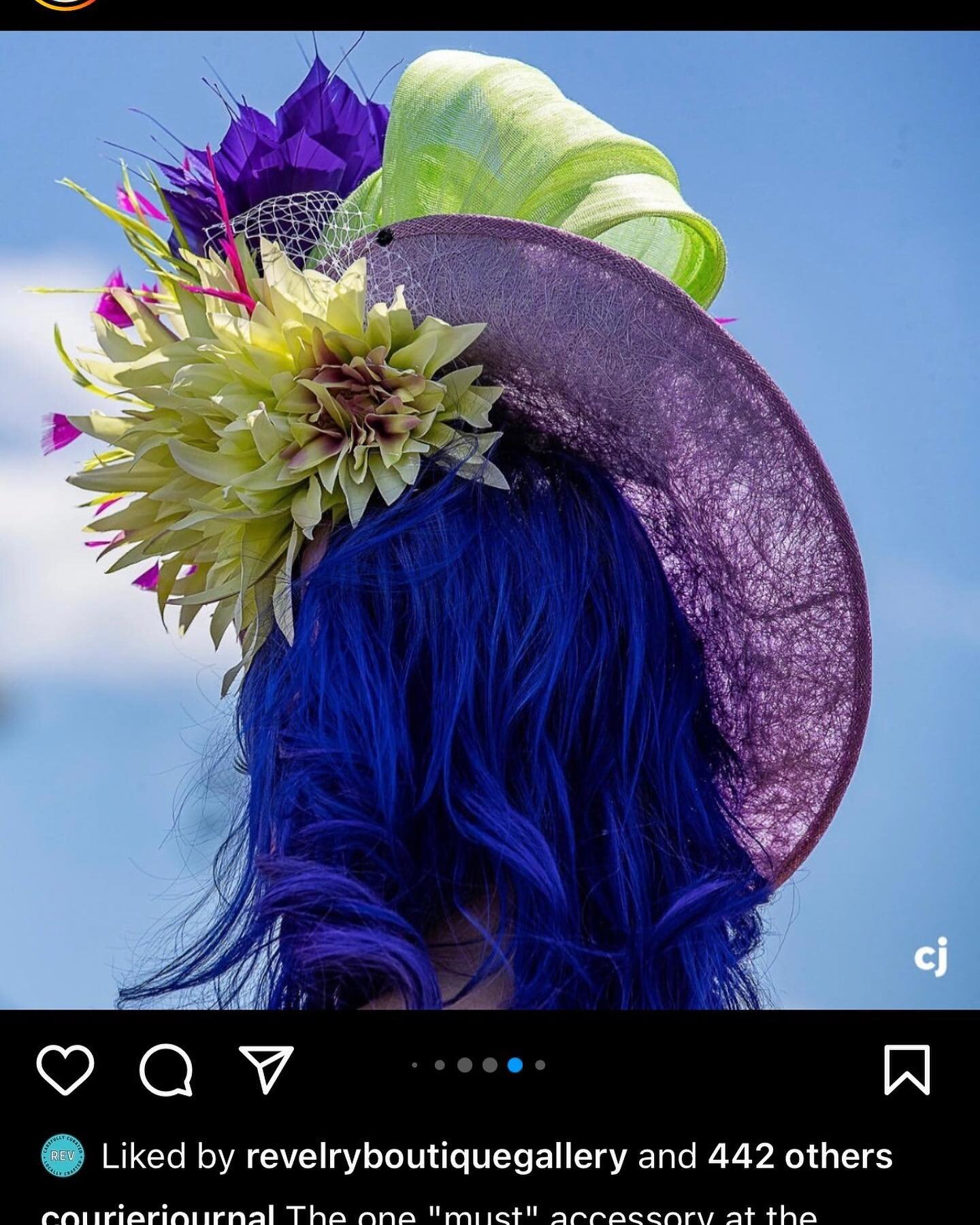 When your fascinators are as pretty from behind as the front, it&rsquo;s newsworthy! @theslaycoach @jamiejoslinking @courierjournal #derby #derbyhat #fascinator #fascinators #kentuckyderby #thurby #purplehair #purplepeople