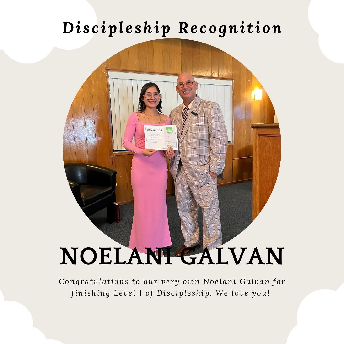 Discipleship Recognition ✨We’d like to take a moment to recognize Noelani for completing level 1 of discipleship with Ms.Olga. We’re all proud of you❣️