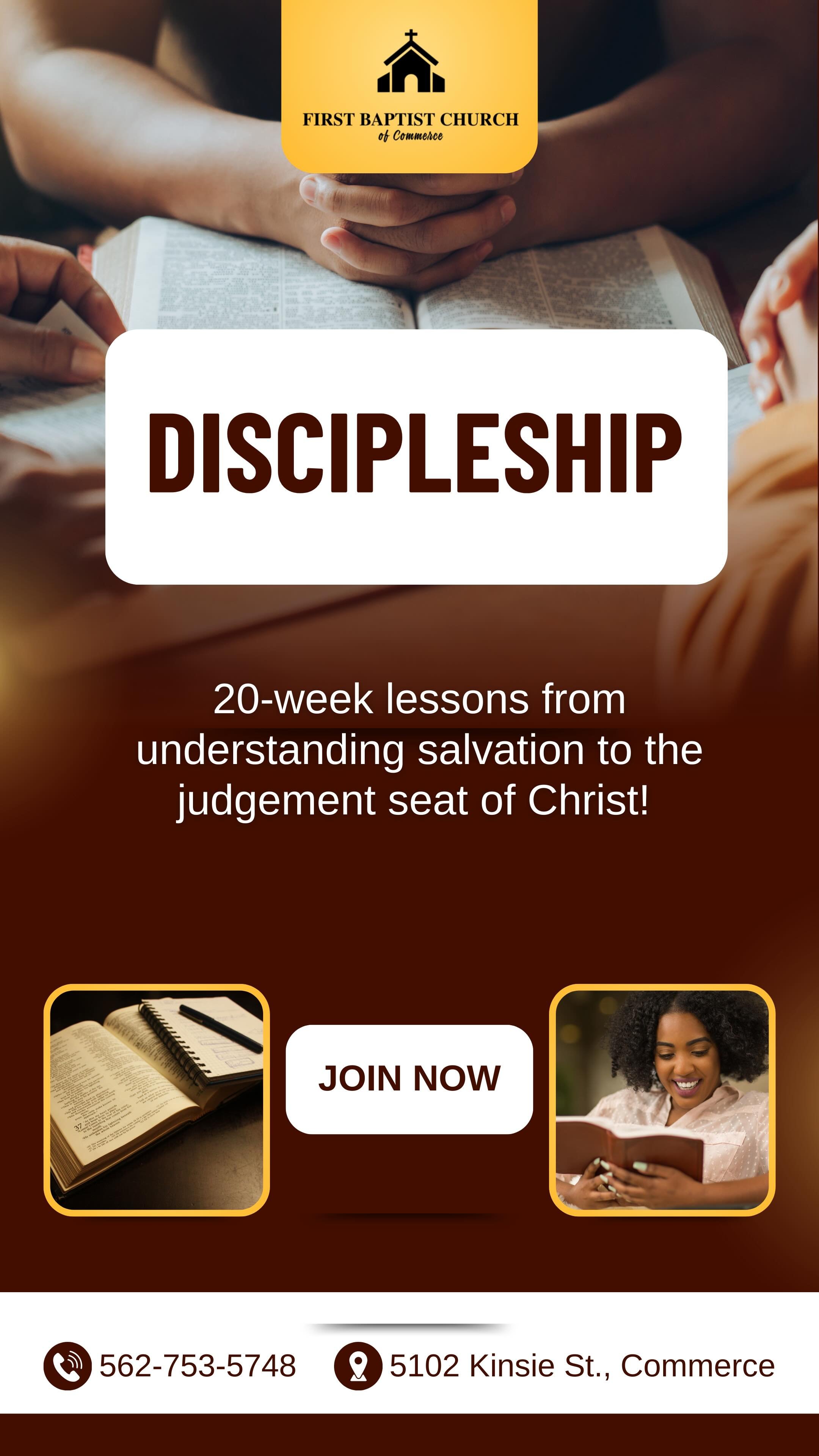Interested in Discipleship? We offer it! Join our FREE 20-week lesson plan! You’ll learn everything from understanding salvation to the judgement seat of Christ✝️ Contact us through our website to find out how you can join today!