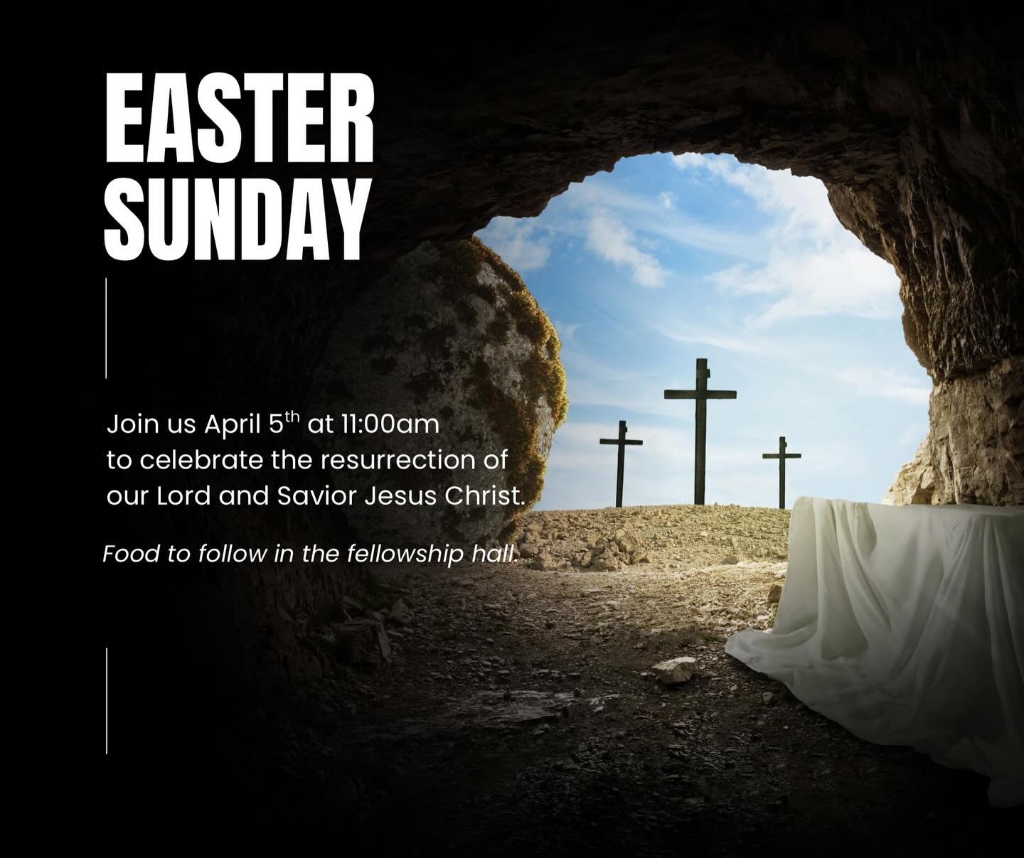 Join us for Easter Sunday✝️ We will be celebrating the resurrection of our Lord and Savior Jesus Christ. We will be having a potluck in the fellowship hall after service.