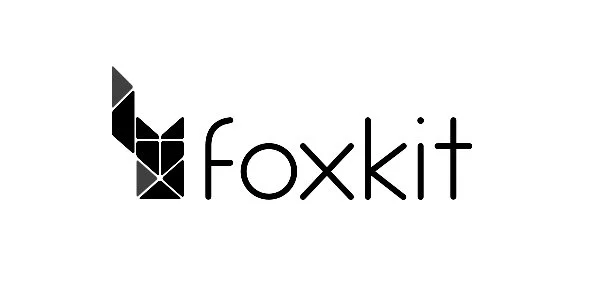 Foxkit logo with black geometric fox icon and modern text on a white background