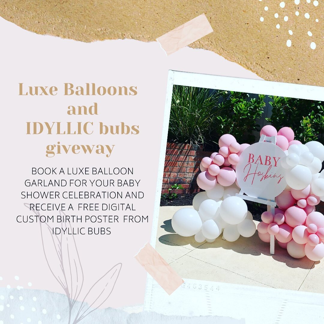 🌸IDYLLICBubs Baby Shower 

Don&rsquo;t forget guys we have teamed up with the gorgeous @idyllicbubs to
offer a Complimentary digital newborn birth poster with every Baby Shower
Balloon Garland booked between July and Sept.
Choose from @idyllicbubs f