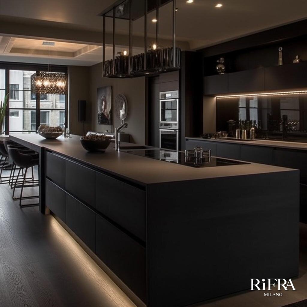 Feast your eyes on this stunning RiFRA kitchen, tailored to perfection for our esteemed London client! 🇬🇧 Featuring a sophisticated black matte lacquer finish, this exquisite design exudes both class and modernity, reflecting the dynamic spirit of 