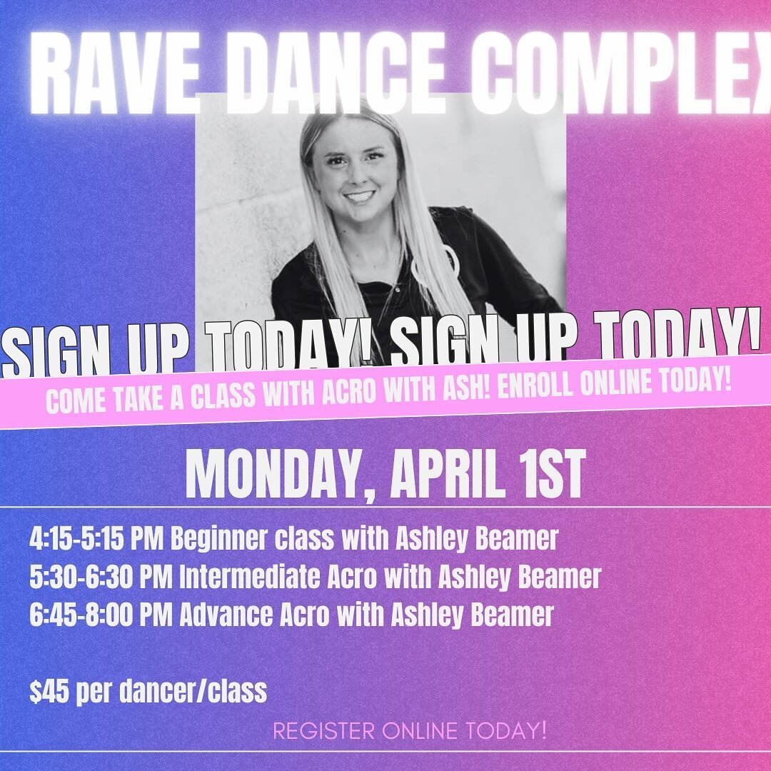 MARK YOU CALENDARS RDC!! @awa_acrowithash is coming back to Visalia Monday, April 1st!! Enrollment is now open online! These classes are open to the public, make sure to sign your today to save your spot! 🤸&zwj;♀️