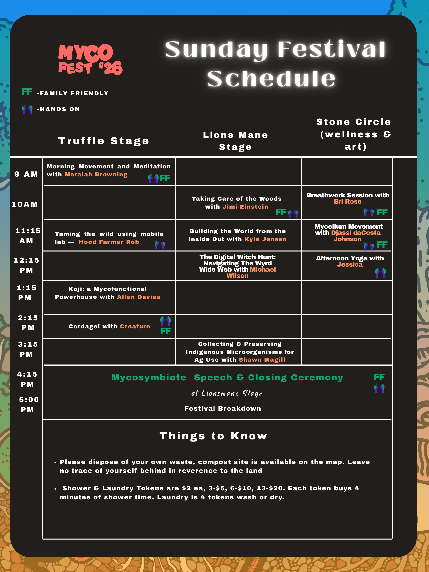 Sunday MycoFest Schedule