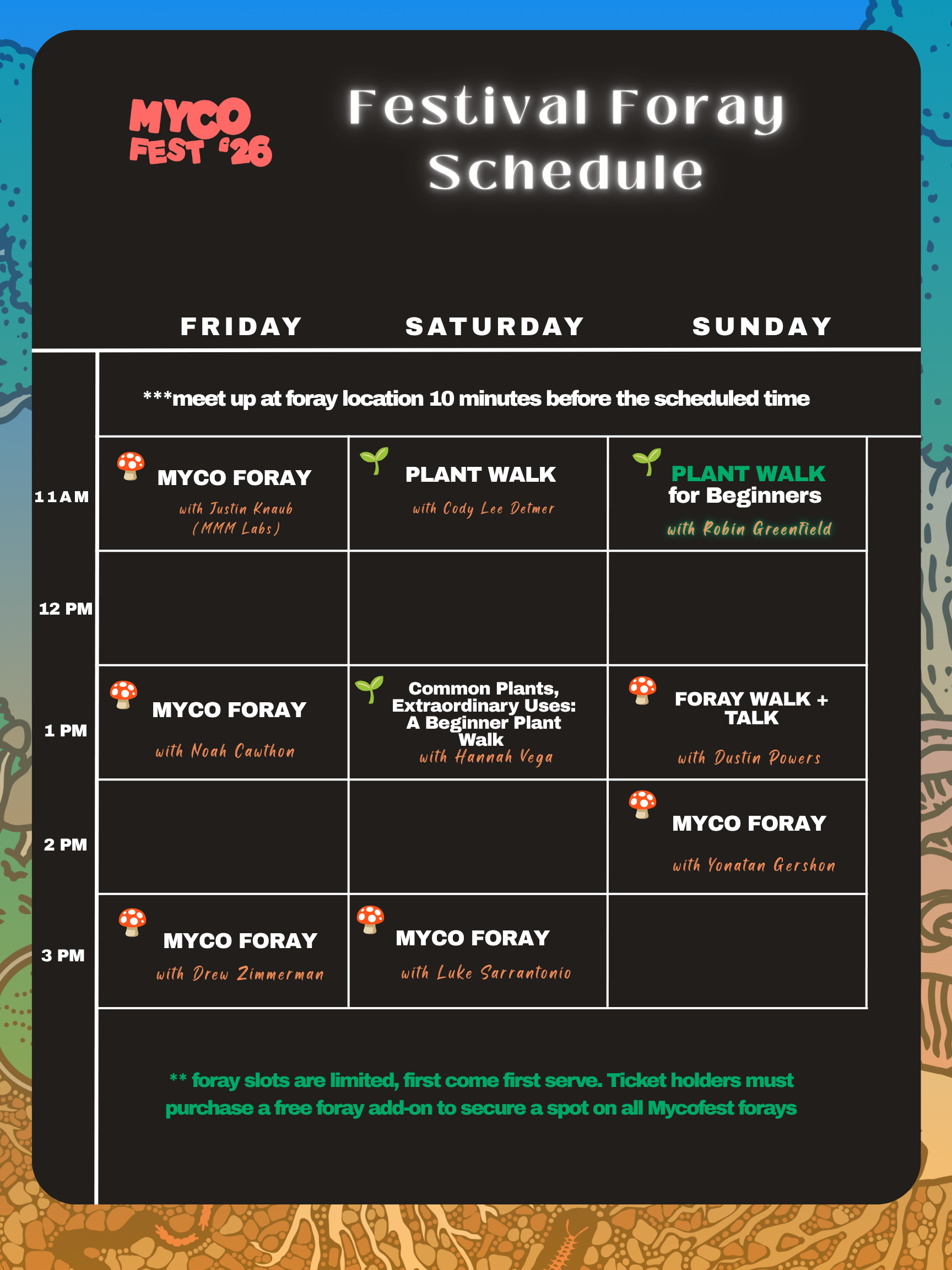 All Weekend Foray MycoFest Schedule