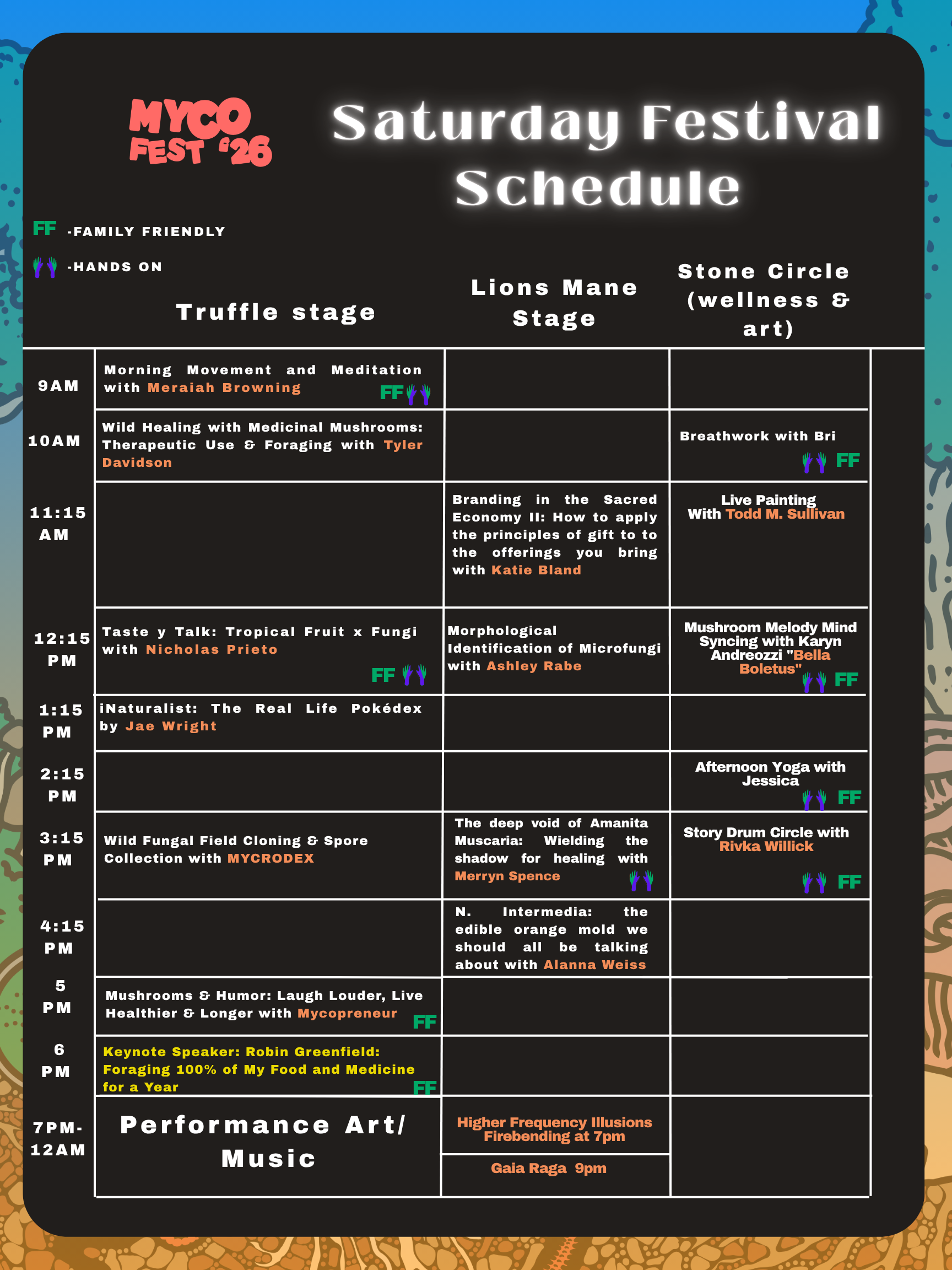 Saturday MycoFest Schedule