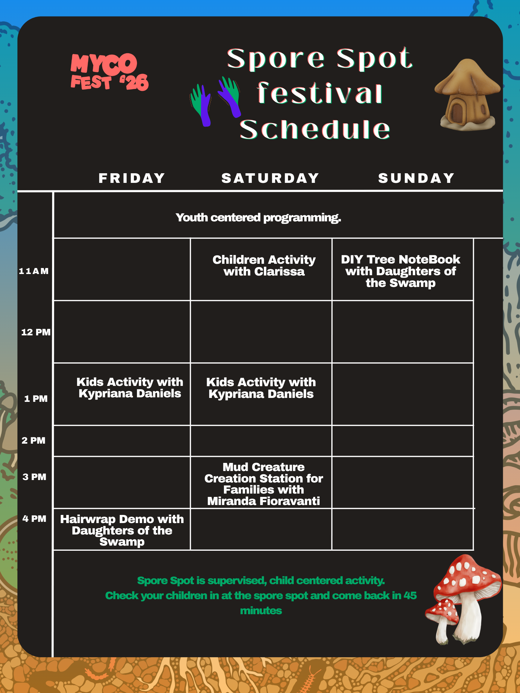 Weekend Spore Spot MycoFest Schedule