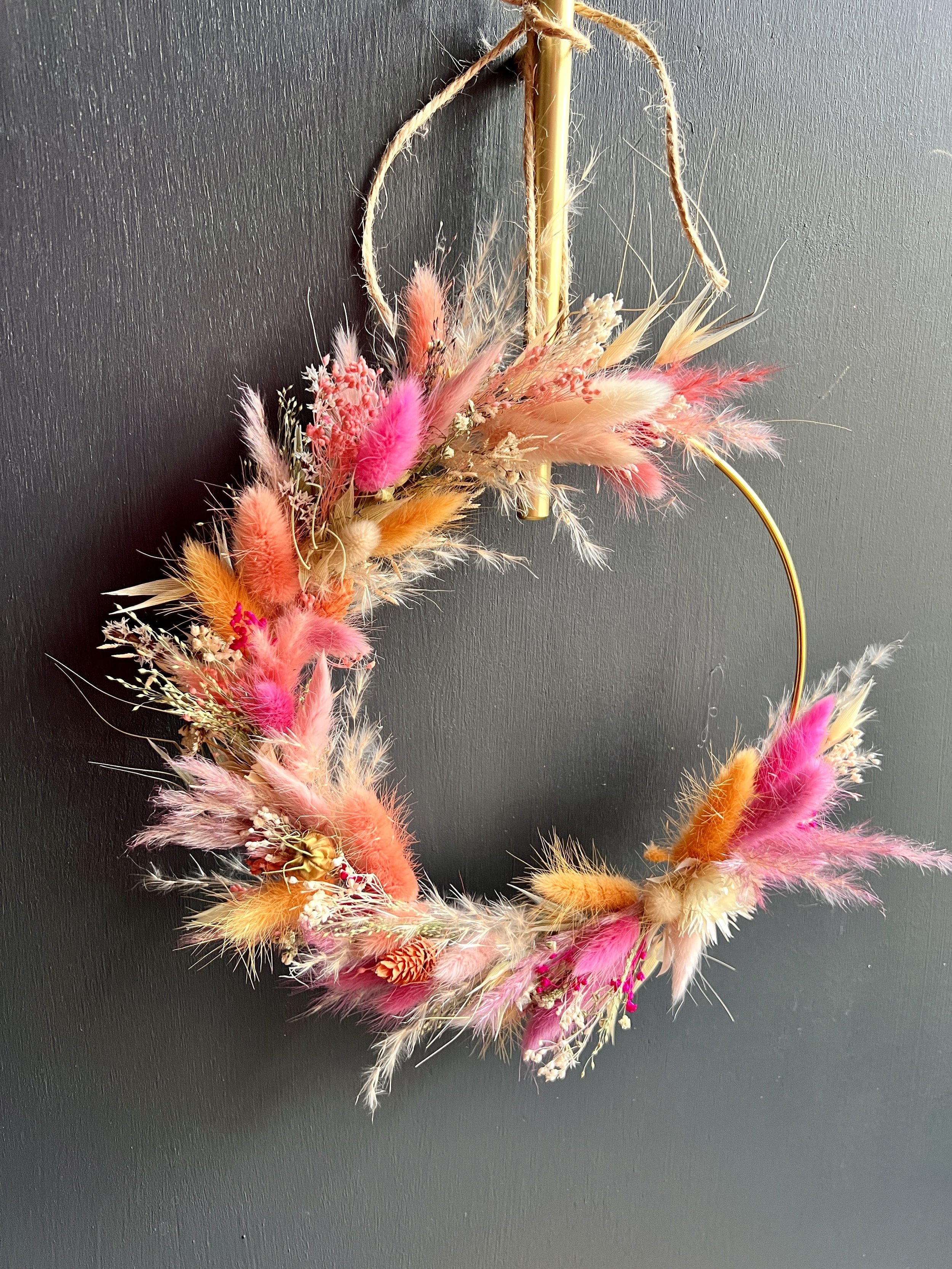 couronne fleurs séchées colorées