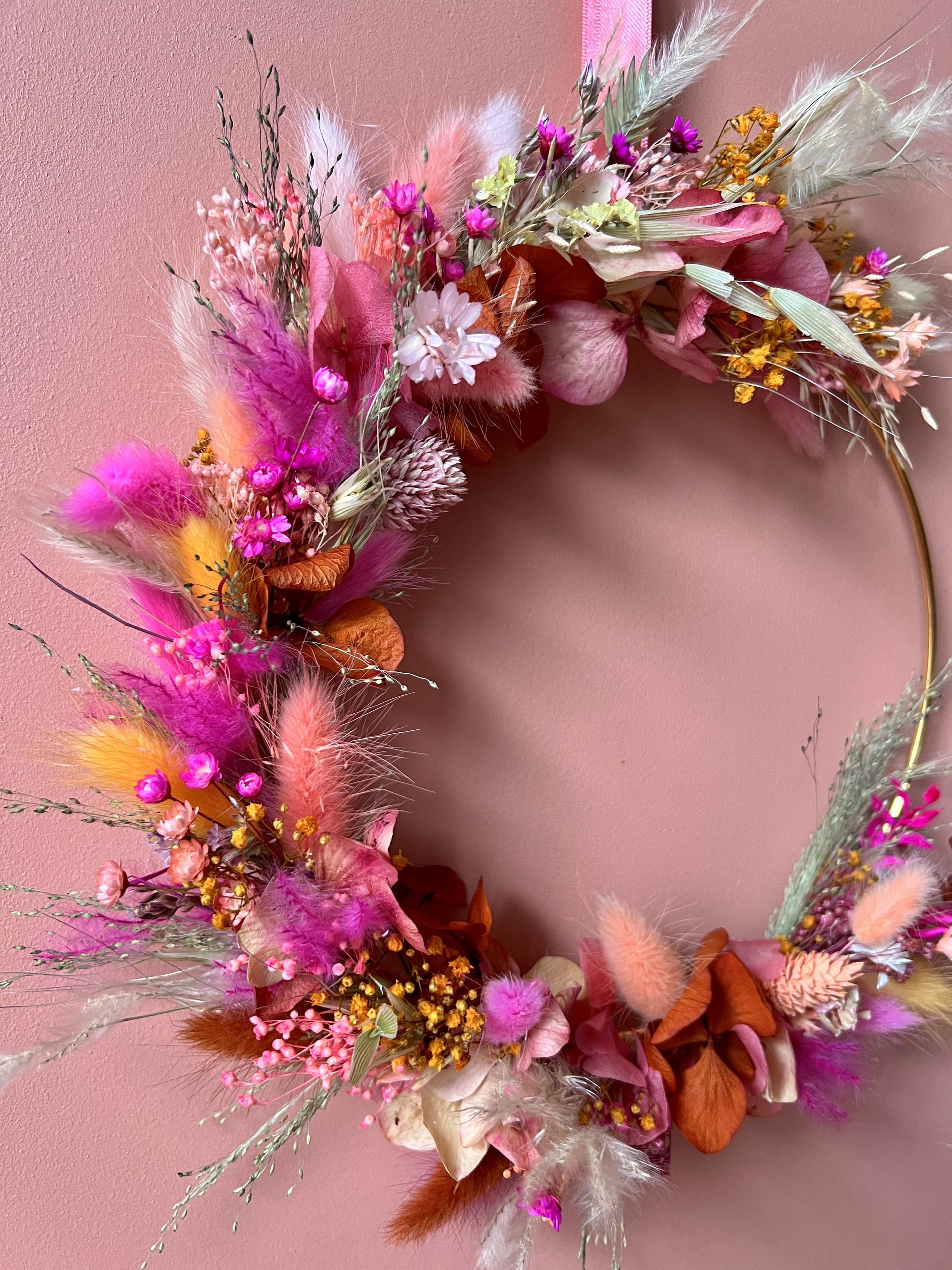 couronne fleurs séchées rose