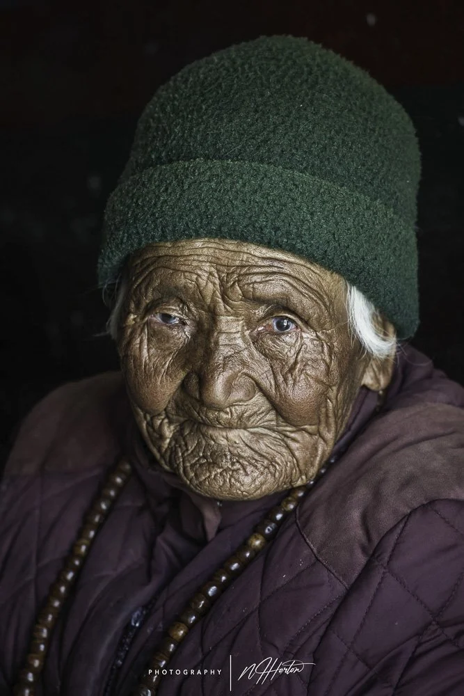 Portrait of old lady in Mustang, Nepal