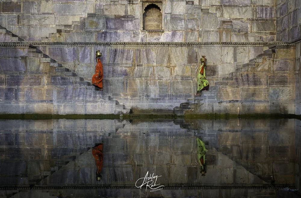 ladies collecting water in step-well Bundi, Rajasthan, India