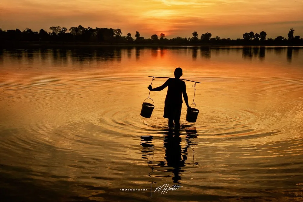 Sunrise at Angkorian bathing ghat Siem Reap, Cambodia.