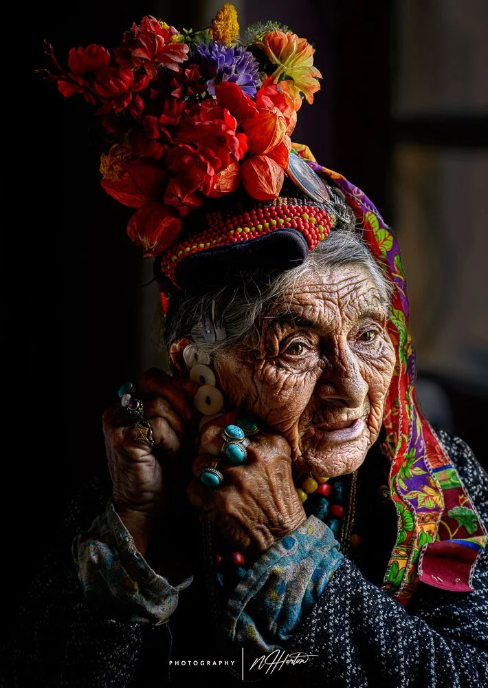 Portrait of old  lady in Dah Village in Ladakh