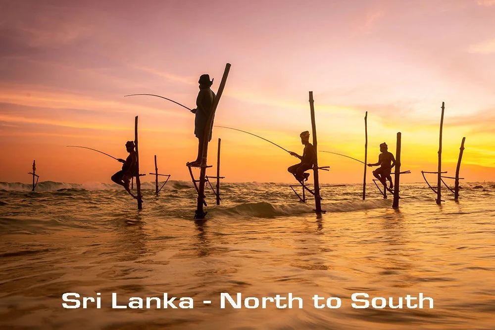 Stilt fishermen in the sea at Galle, Sri Lanka