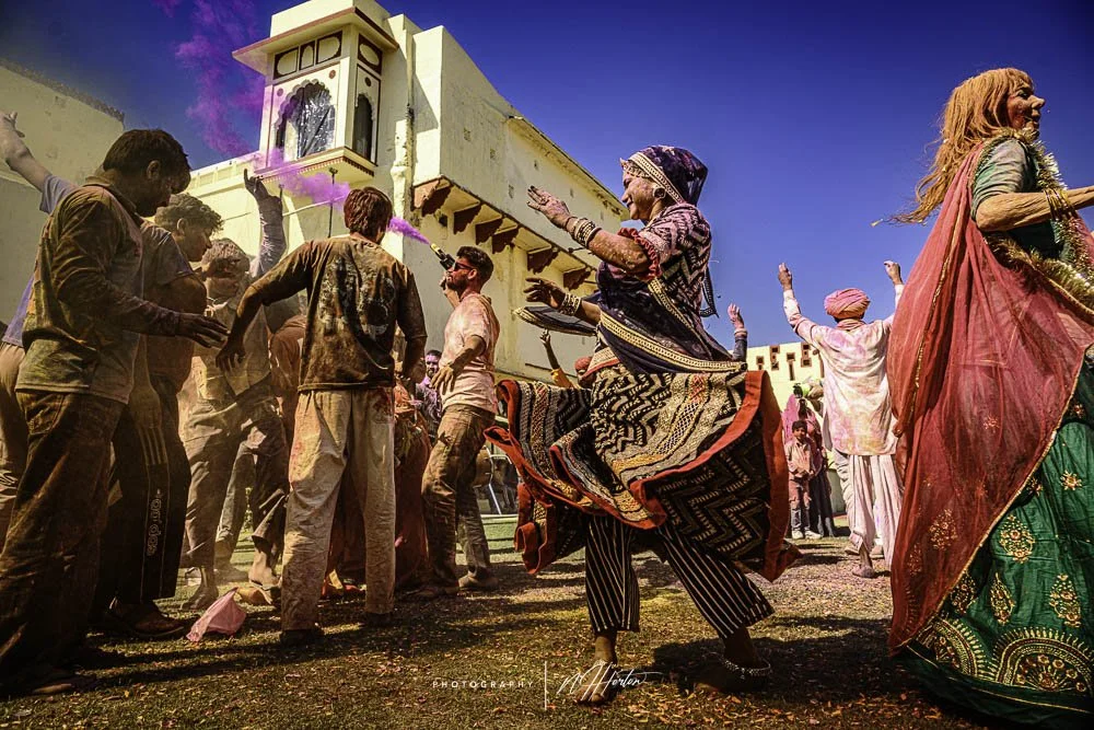 Holi street party Rajasthan India.