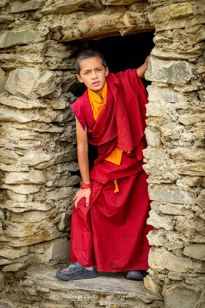 Portrait of young monk in Lamayuru in Ladakh