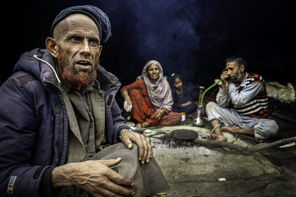 Nomadic herders in tent in Kashmir, India